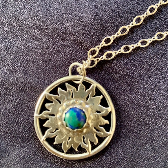 Sterling silver pendant w/ azurite malachite stone - Picture 4 of 8